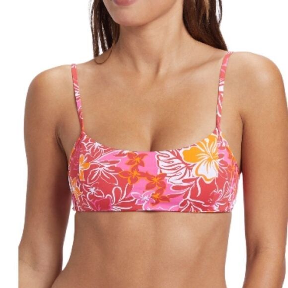 Roxy Juniors Sea Spray Bralette Bikini Top - Hilo Hibiscus Printed Swimsuit Red - Picture 6 of 12